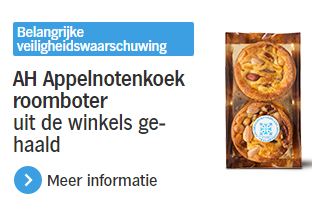 Veiligheidswaarschuwing voor AH appel-notenkoek. Foto: website AH