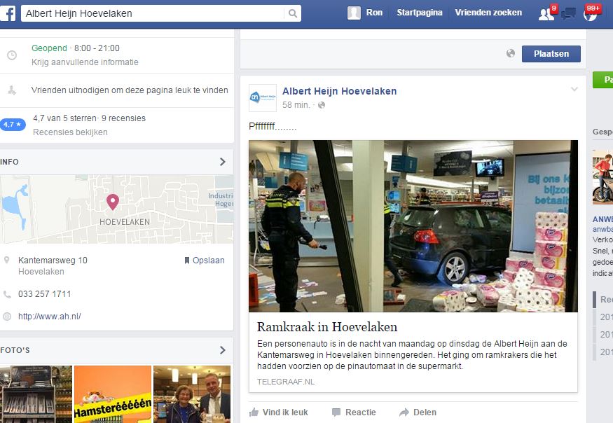 De AH in Hoevelaken krijgt steunbetuigingen op Facebook.