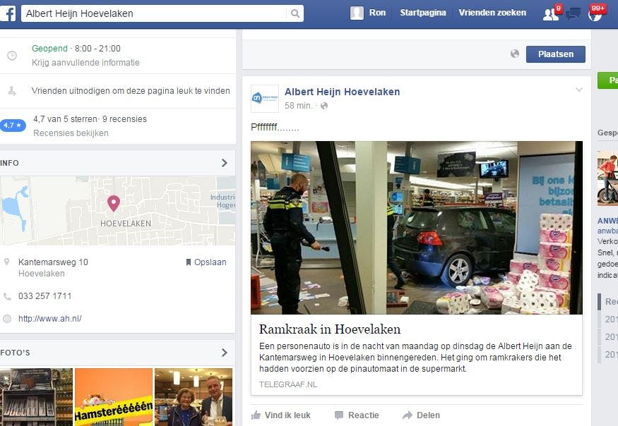 De AH in Hoevelaken krijgt steunbetuigingen op Facebook.