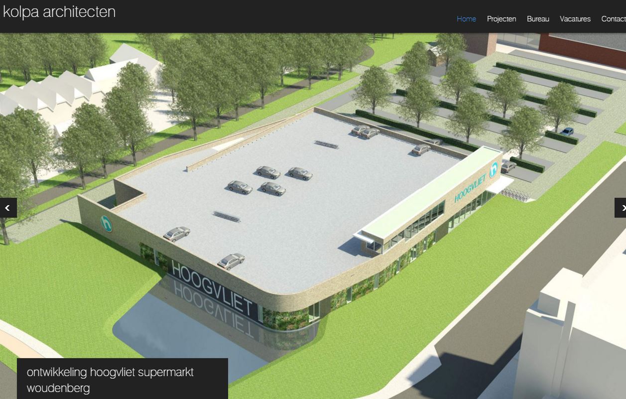 De nieuw te bouwen vestiging van Hoogvliet. Illustratie: Kolpa Architecten.