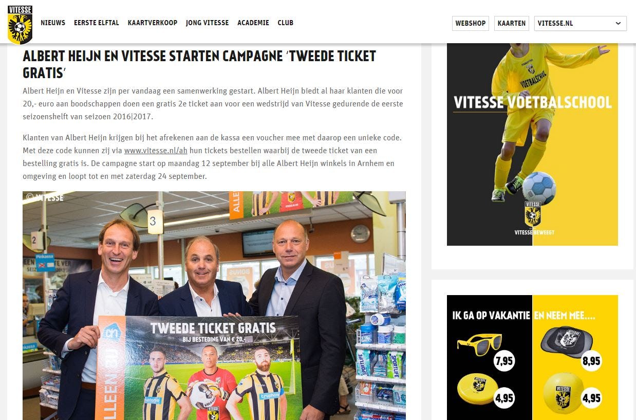 Vitesse kondigt de actie aan op zijn website