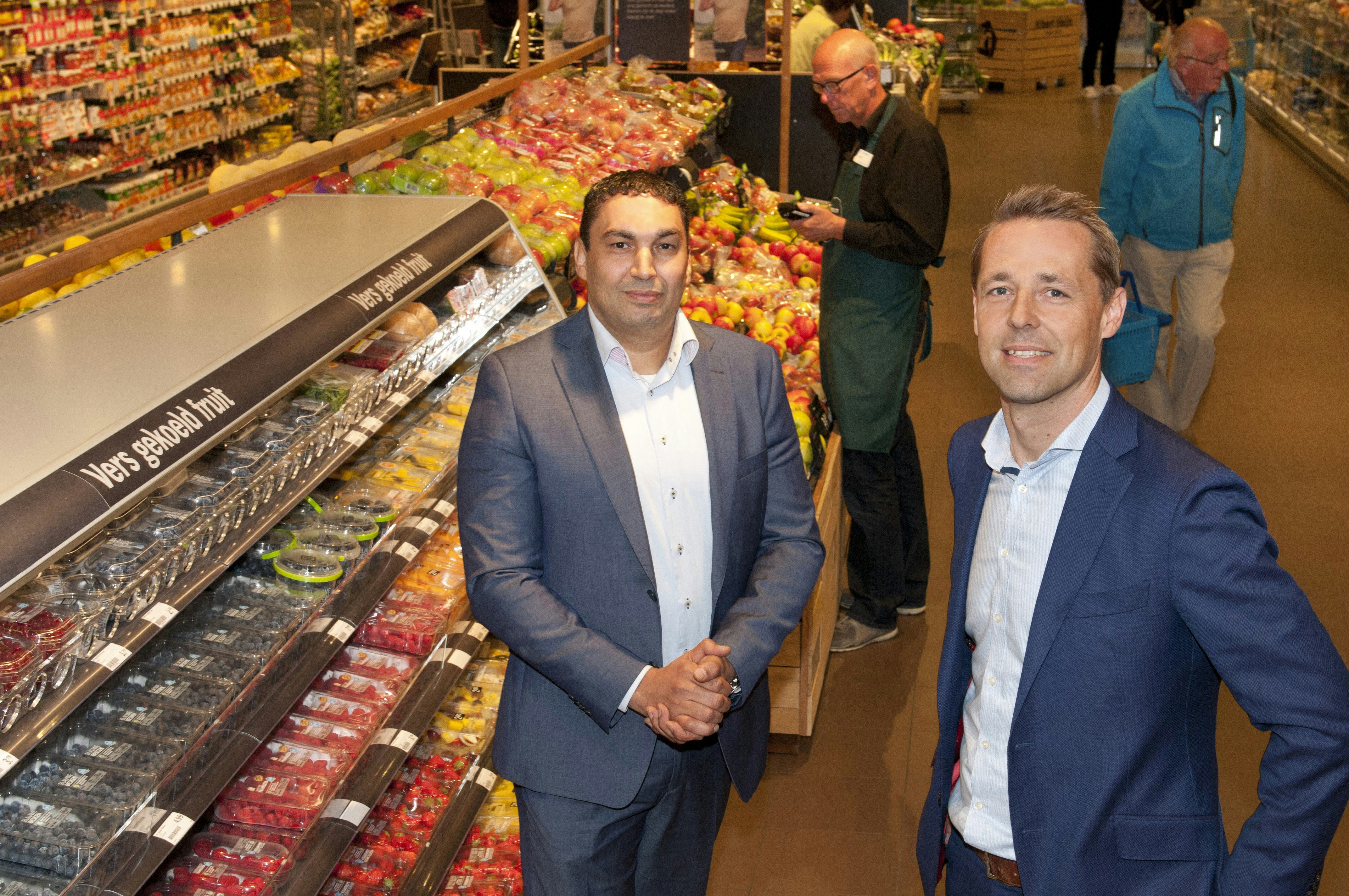 Said Belhassan en Frank Loos van Albert Heijn vertellen over de vernieuwde agf-aanpak van Albert Heijn. Foto: Wick Natzijl
