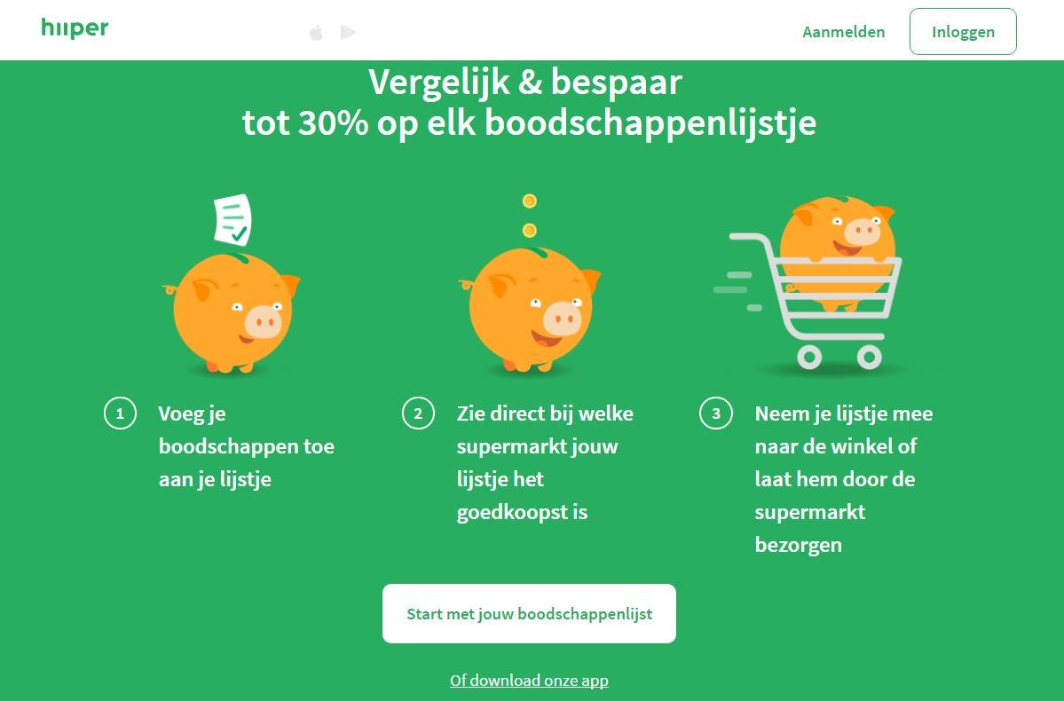De prijsvergelijkende app en website Hiiper