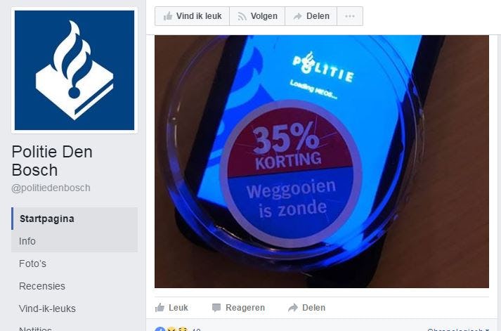 Politie Den Bosch pakt fraudeur kortingsstickers AH. Foto: Facebook/Politie Den Bosch