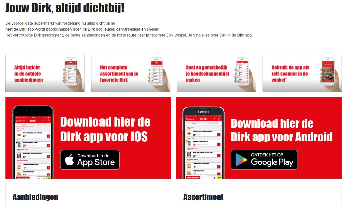 Uitleg over de Dirk-app is op de website van de keten te vinden.