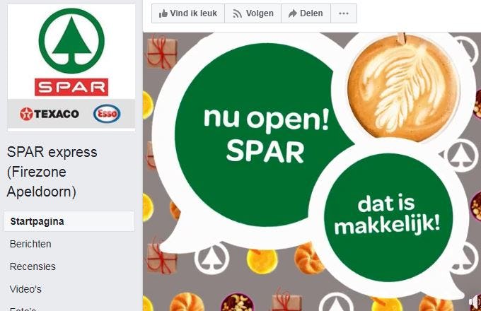 Spar kondigde de opening van de vestiging op Facebook aan.