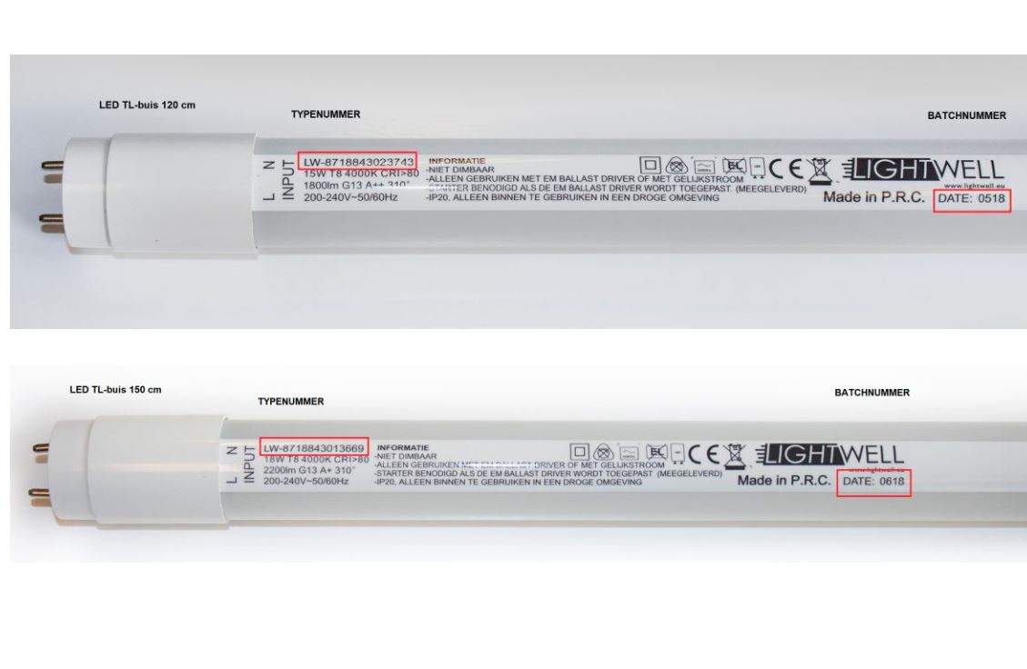 De Led TL-buizen die door Aldi worden teruggeroepen. Foto: Aldi.