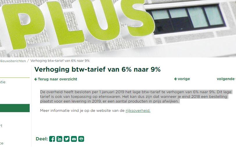 Plus waarschuwt voor btw-verhoging