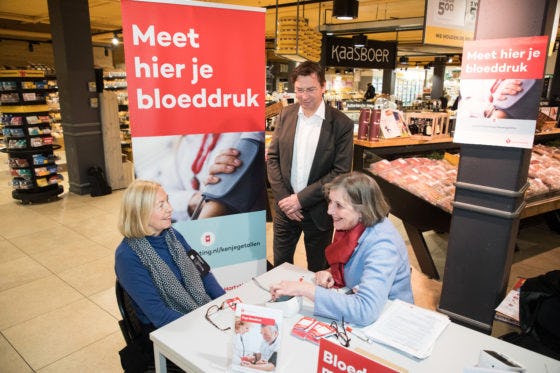 Bij Jumbo van Well kon je februari dit jaar je bloeddruk laten meten door medewerkers van de Hartstichting.