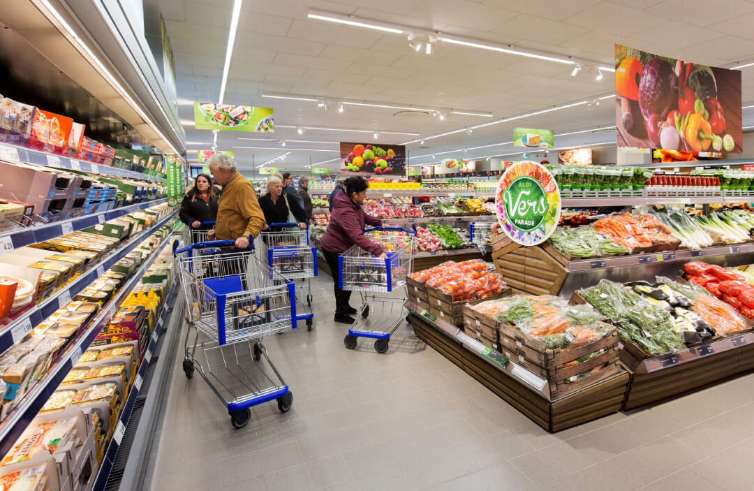 Het marktaandeel van Aldi daalde in 2019 tot onder de 6 procent. De lopende grote ombouwoperatie kan hierbij een rol hebben gespeeld. 
Foto: Aldi/Distrifood 