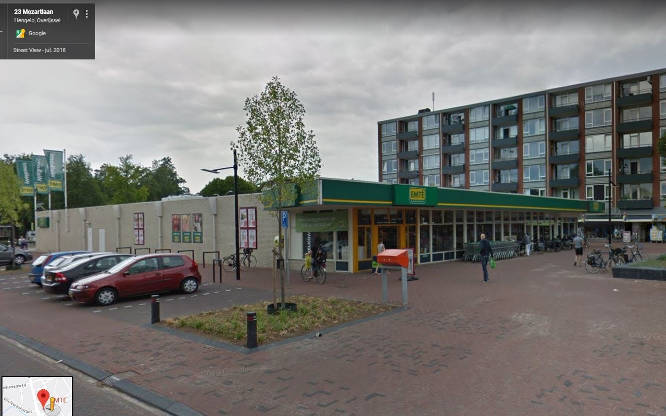 Het Emté-filiaal aan de Mozartlaan in Hengelo. Bron: Google Streetview, 22 mei 2019