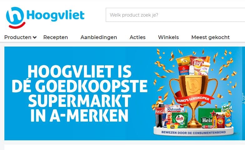Screenshot van de site van Hoogvliet