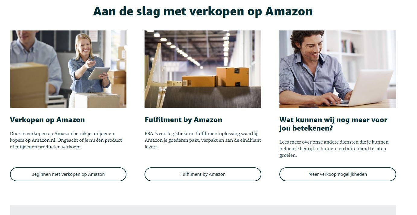 Schermafbeelding Amazon Nederlandse leverancierswebsite services.amazon.nl