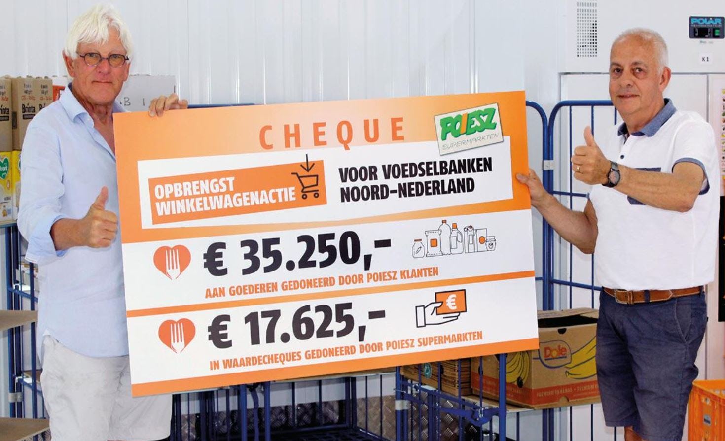 Tom Metz en Piet Haaksma namen namens de voedselbanken de cheque in ontvangst. 