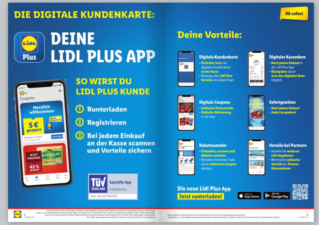 Lidl ruimt twee pagina's in de folder in voor de Plus-app.