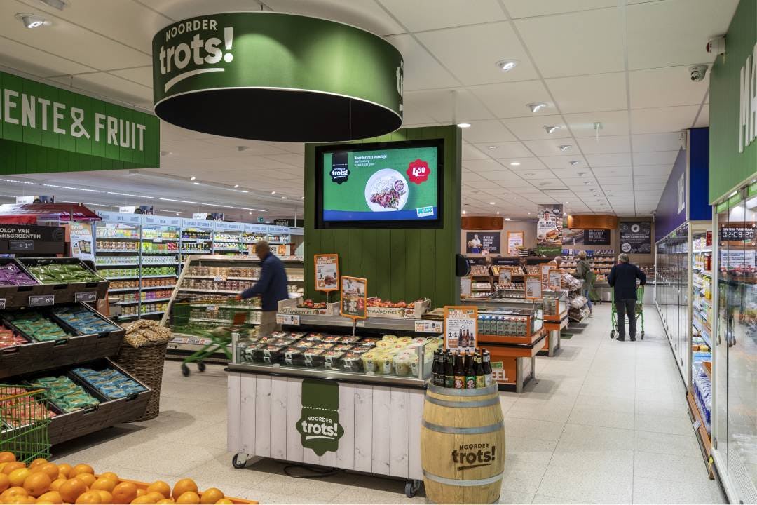 Het eigen merk Noordertrots is prominent aanwezig in de nieuwste Poiesz-supermarkt. Foto: Anne van der Wouden