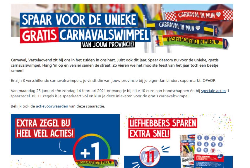 Jan Linders houdt toch een spaaractie rondom carnaval. Foto: Website Jan Linders.