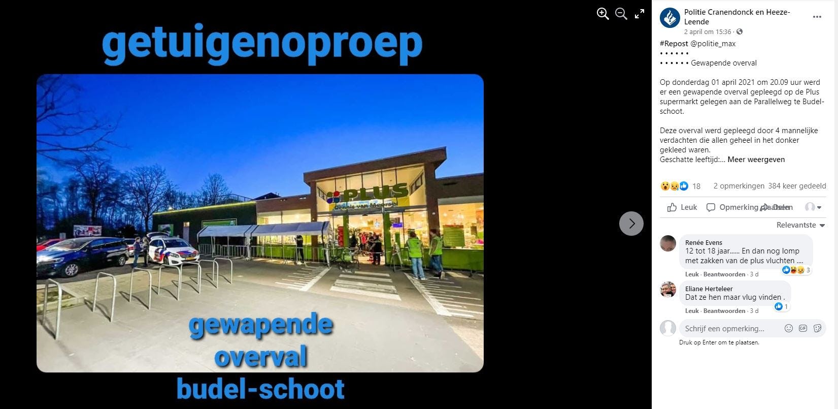 De politie roept getuigen op zich te melden. Foto: Politie Cranendonck en Heeze-Leende.