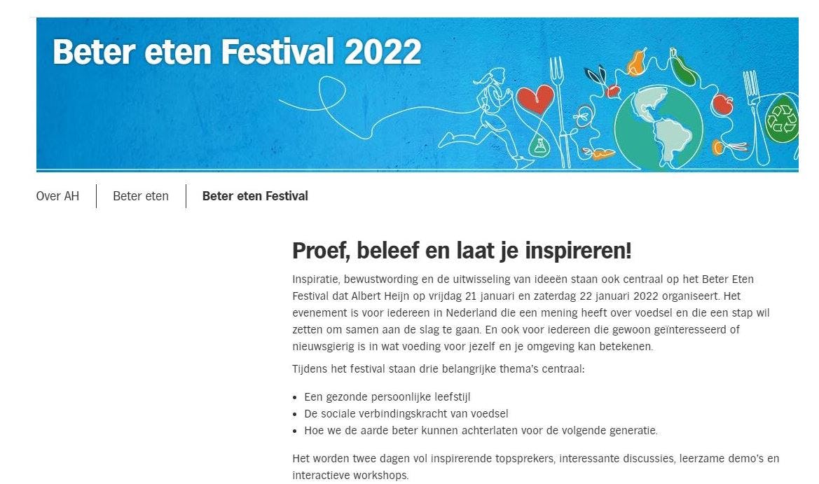 Beter eten Festival. Website AH