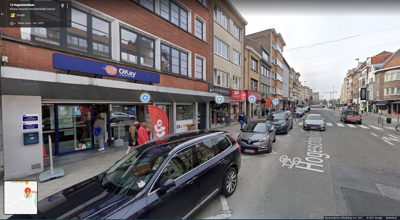 Een Okay Compact in een buitenwijk van Brussel. Foto: Google Streetview.