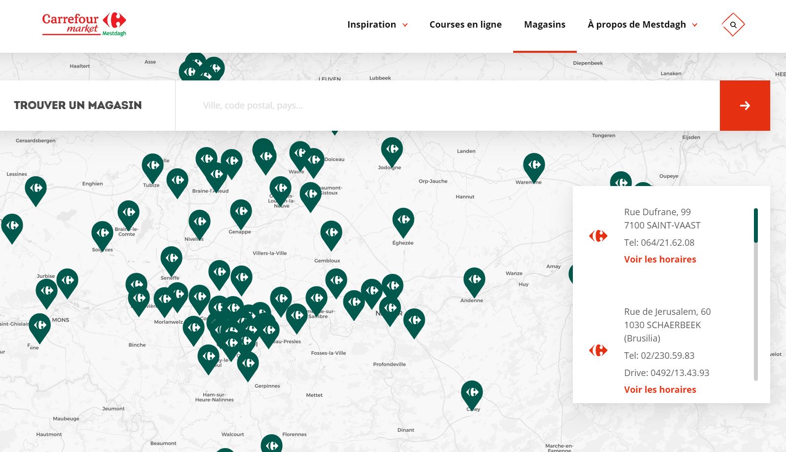 De Mestdagh groep baat tientallen supermarkten uit in Brussel en Wallonië. Beeld: Website Mestdagh/Carrefour