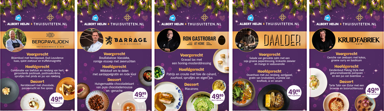 Enkele kerstmenu's die worden aangeboden. Foto: Albert Heijn