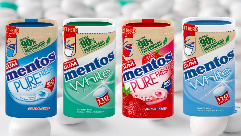 Mentos Gum komt voortaan ook in kartonnen pot