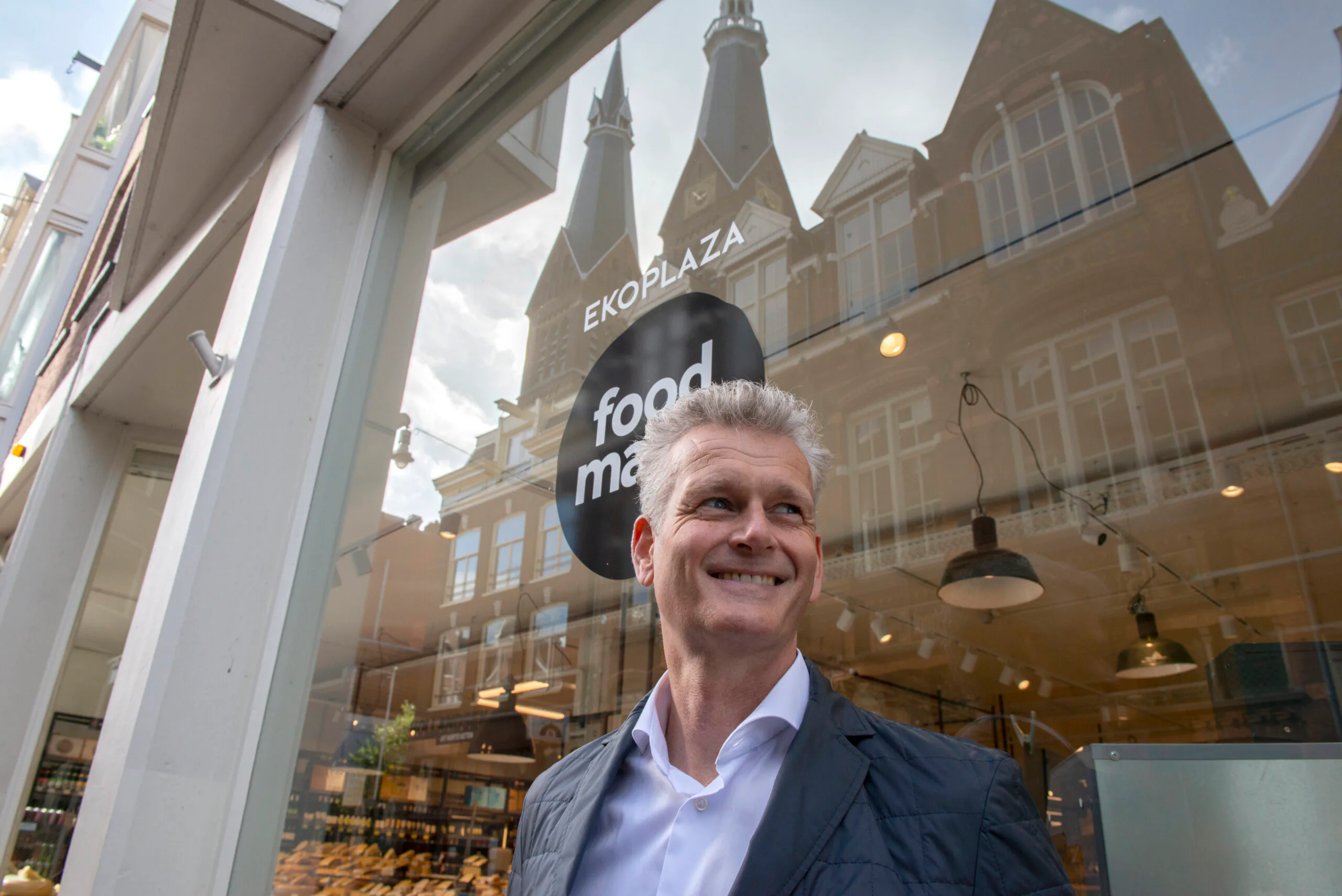Directeur Erik Does tijdens de opening van de Ekoplaza Foodmarqt in Amsterdam op 21 mei. Foto Hans Vissers