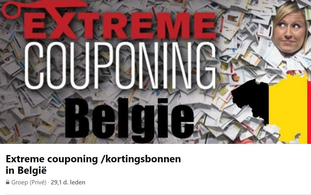 Beeld: Facebook?Extreme couponing /kortingsbonnen in België.