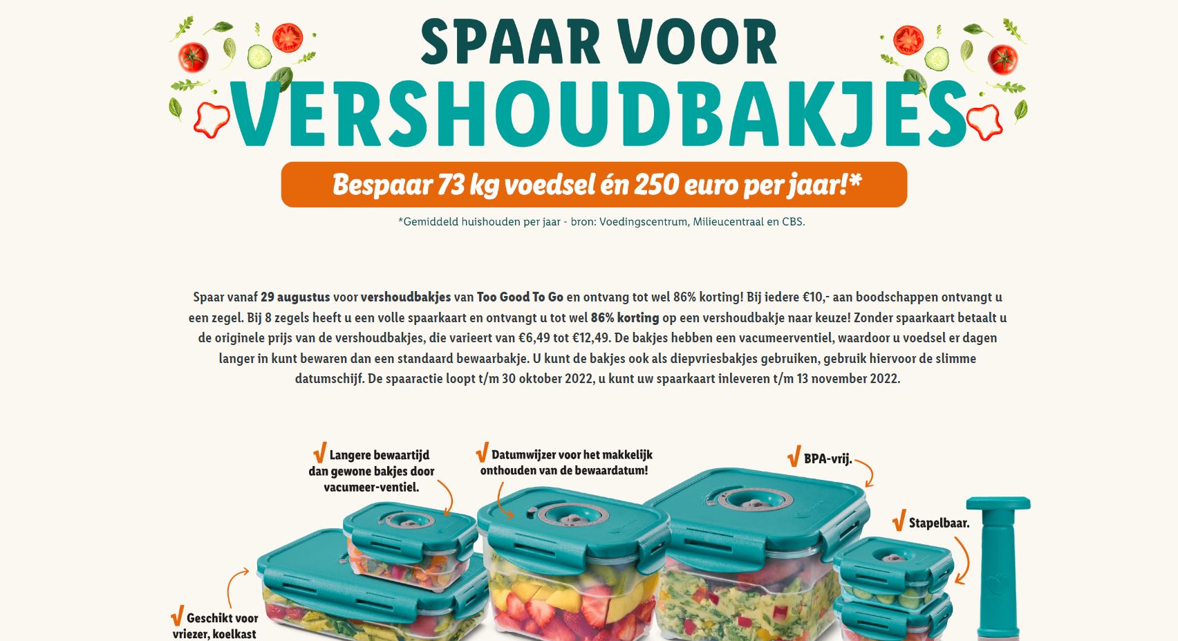 Lidl houdt een spaaractie met vershoudbakjes die voedselverspilling helpen te voorkomen. Foto: Website Lidl.