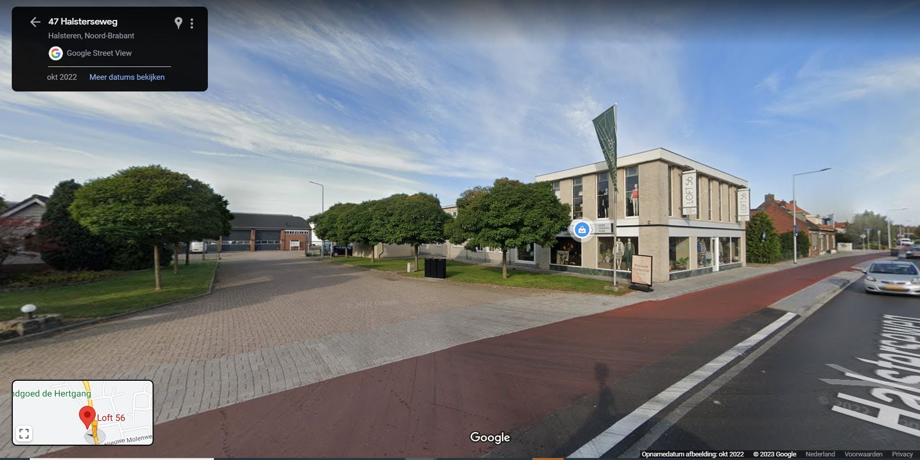 De locatie in Halsteren waar Aldi nieuw wil bouwen. Foto: Google Streetview.
