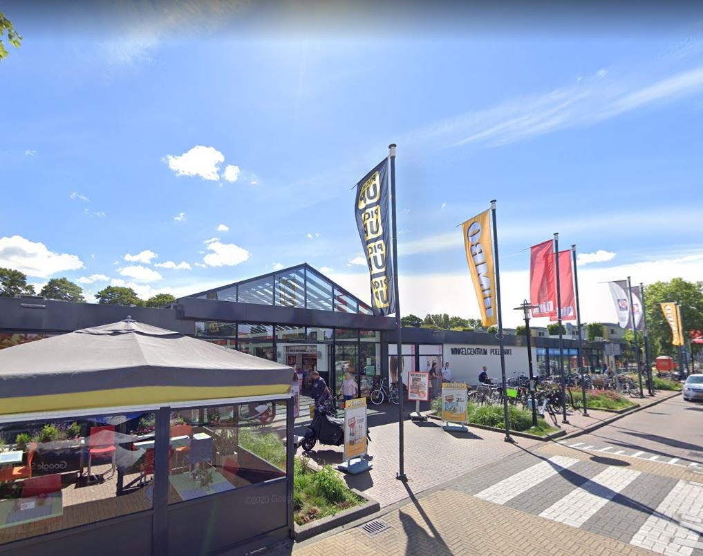 Winkelcentrum de Poelmarkt in Lisse waar een Jumbo zit, Dirk is inmiddels vertrokken. Foto: Google Maps