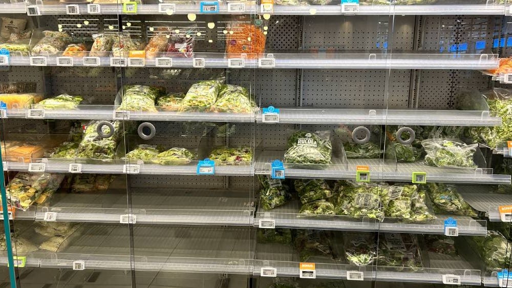 Lege schappen bij AH door stakingen in dc's. Foto: Distrifood