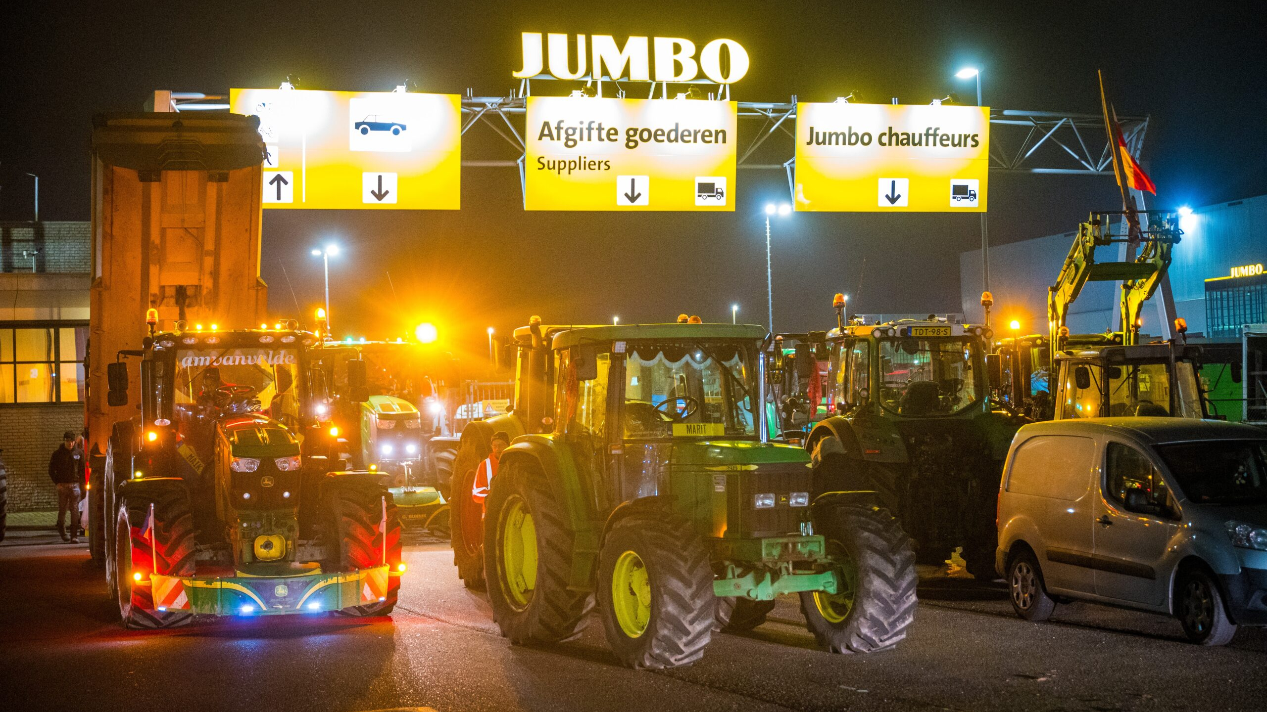 De blokkade van het dc van Jumbo in Woerden. Foto: ANP/Hollandse Hoogte/Josh Walet