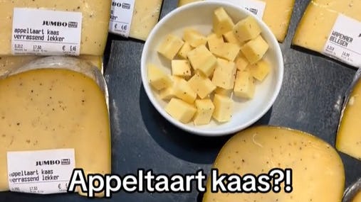 Appeltaartkaas bij Jumbo Foodmarkt in Amsterdam. Foto: videostill via TikTok Kelly Camfferman