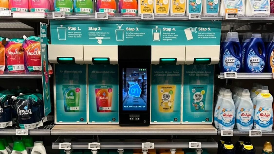 Een navulstation van Fyllar in een Albert Heijn XL. Foto: LinkedIn, Liselotte Graas