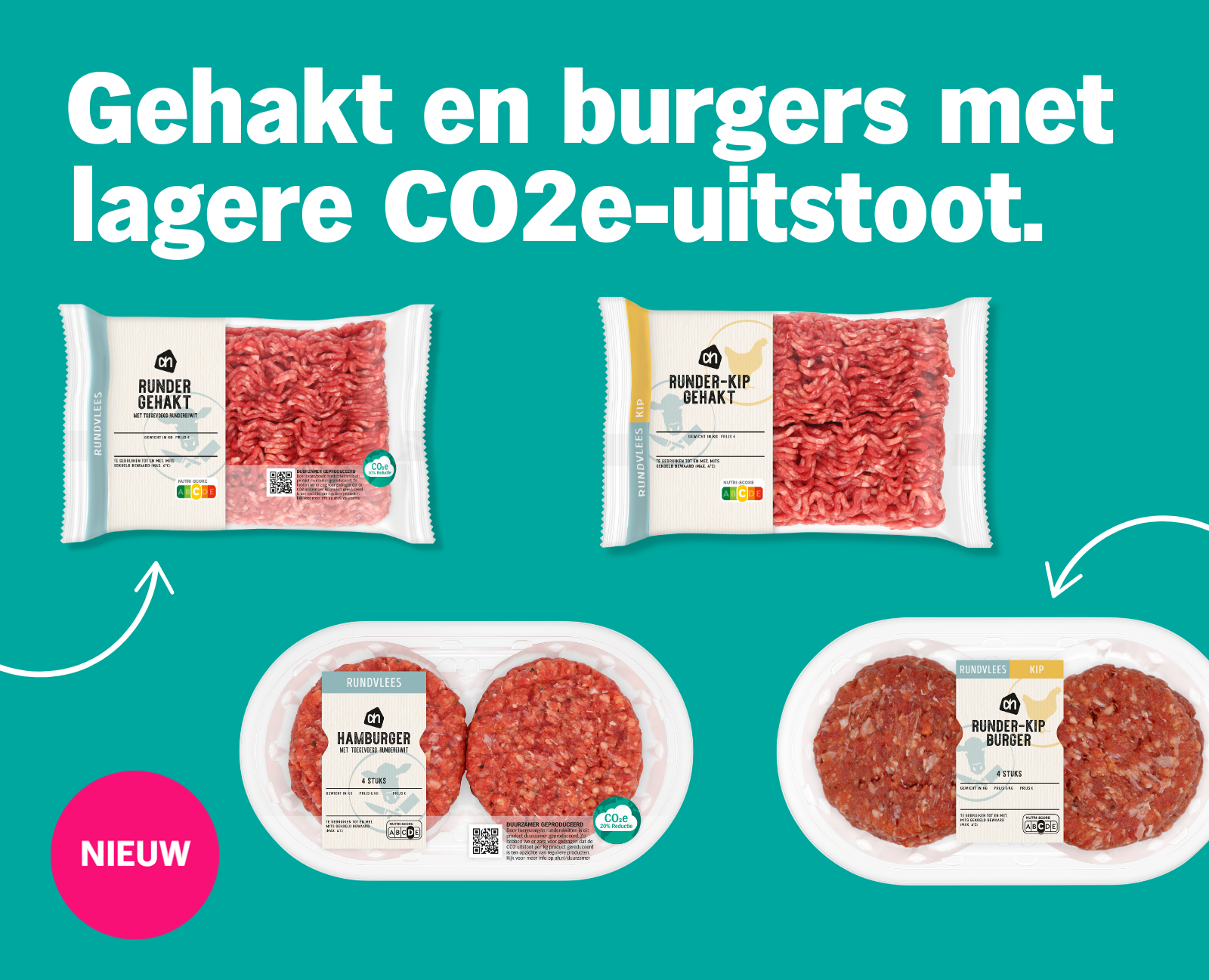 De nieuw gelanceerde gehaktproducten en burgers. Foto: Albert Heijn