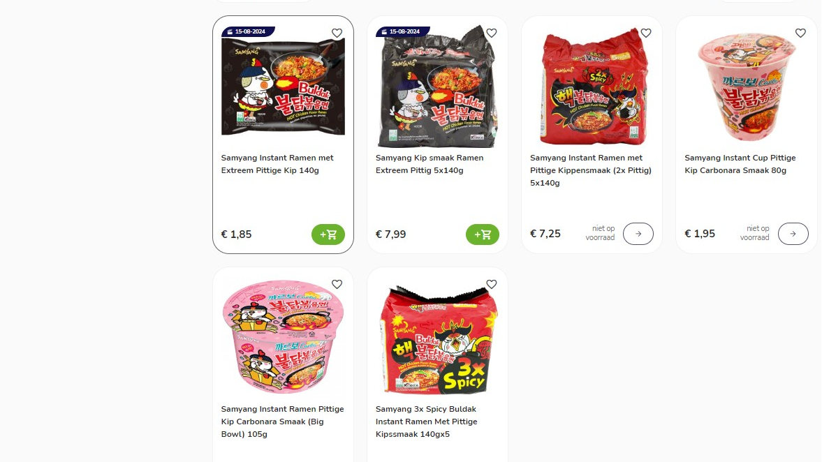 De pittige noedels worden ook bij de Nederlandse supermarkten en webshops aangeboden. Afbeelding: website Amazing Oriental