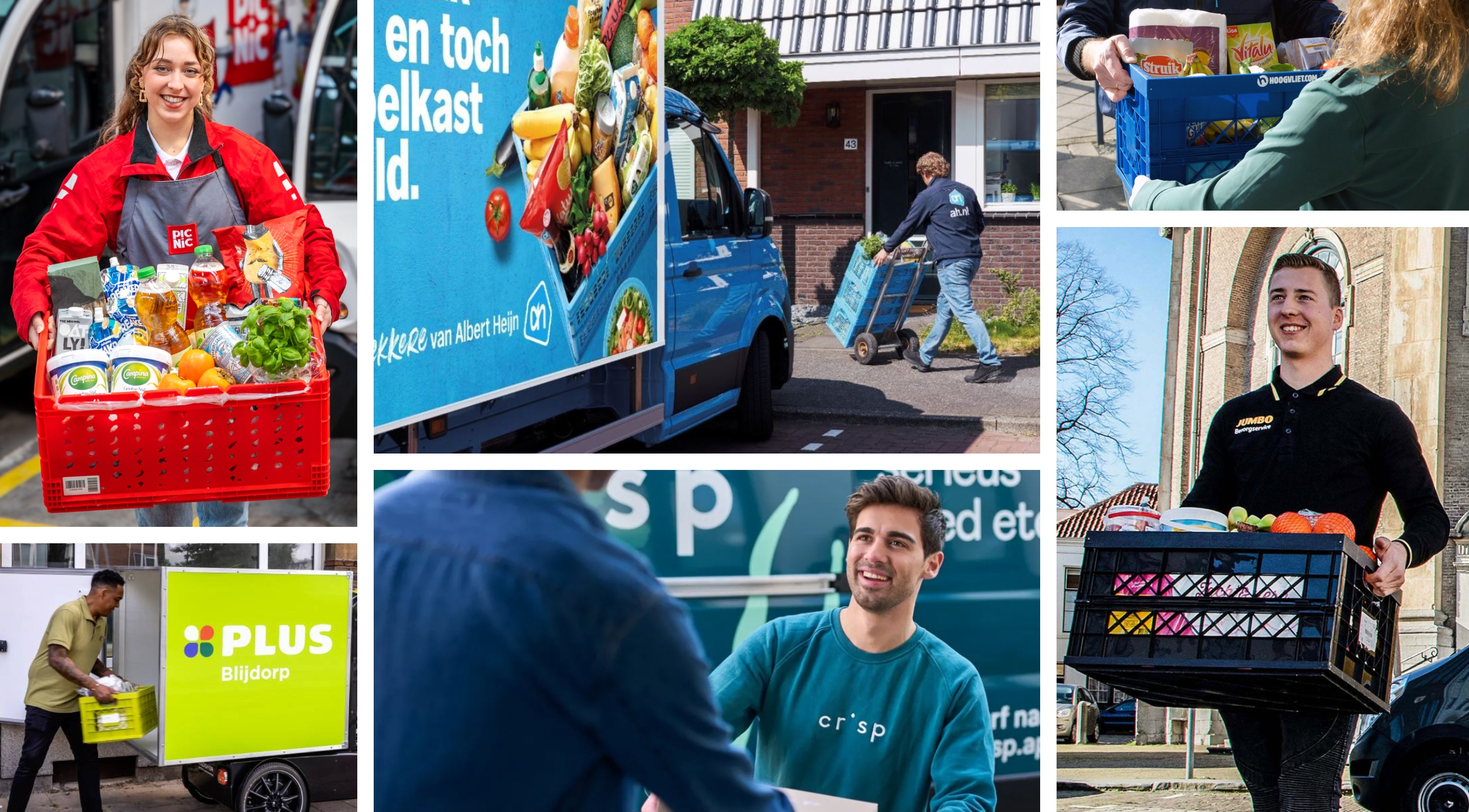 Foto's: Picnic, Albert Heijn, Crisp, Jumbo, Hoogvliet en Distrifood