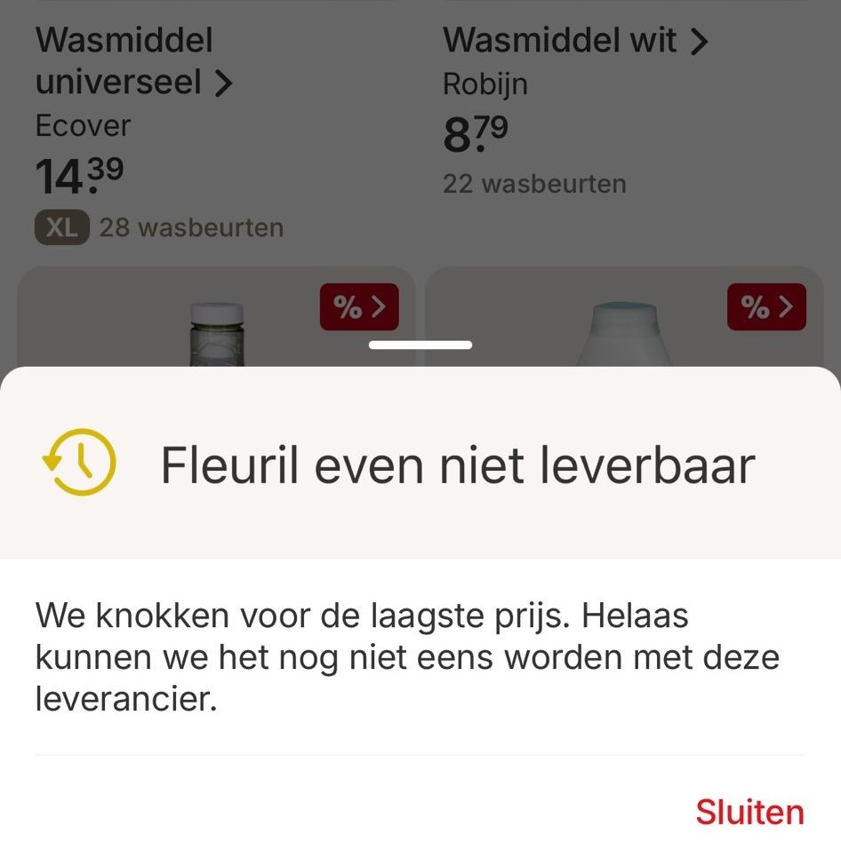 De melding in de app van Picnic dat de supermarkt zich hard maakt voor de laagste prijs. Afbeelding: app Picnic