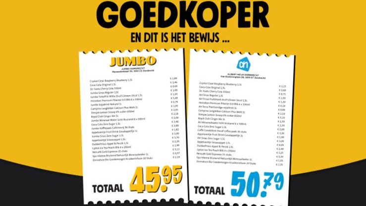 Jumbo vergelijkt de prijzen met Albert Heijn. Foto: Jumbo nieuwsbrief