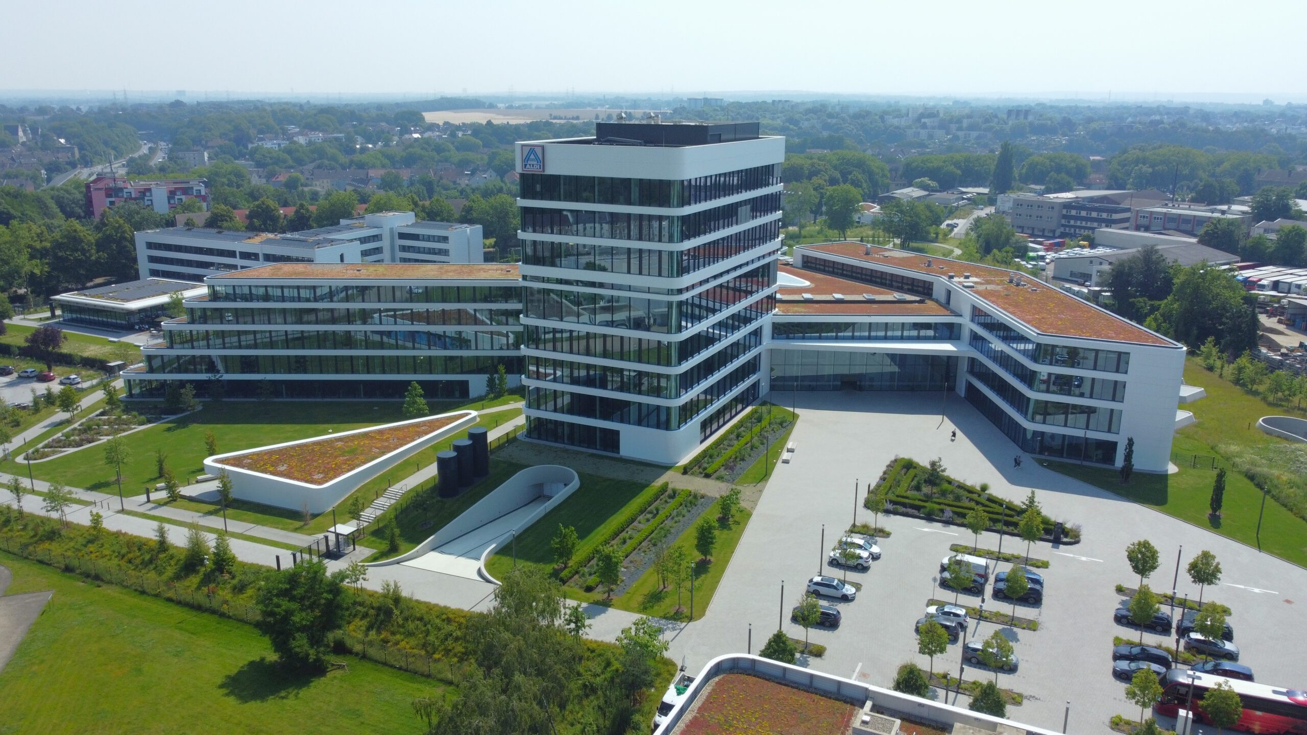 Luchtfoto van het Aldi Nord-hoofdkantoor in Essen. Foto: Aldi Nord