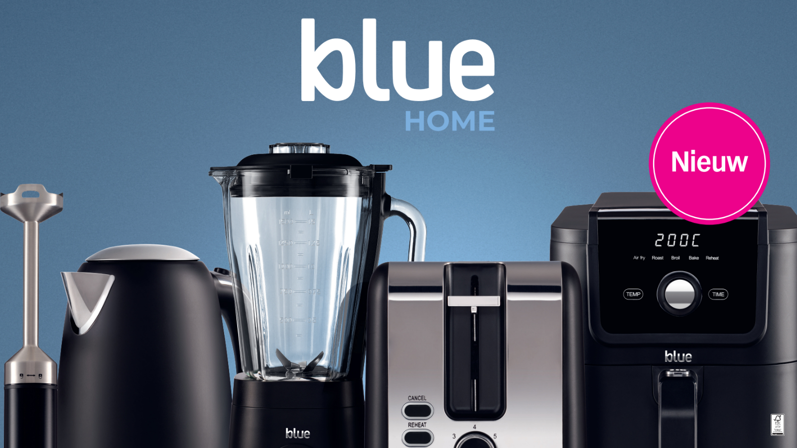 De keukenapparaten van Blue Home, het nieuwe merk van Albert Heijn. Foto: Albert Heijn