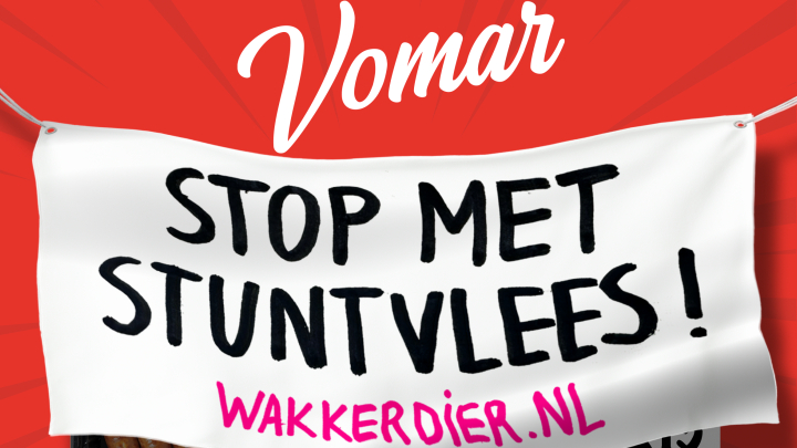 Buitenreclame van Wakker Dier gericht tegen Vomar-vleesbeleid. Foto: Wakker Dier