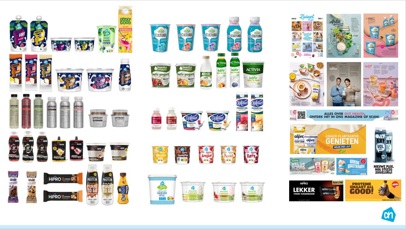 Een aantal van de nieuwe introducties van Albert Heijn in het (plantaardige) zuivelschap. Afbeelding: Albert Heijn/LinkedIn