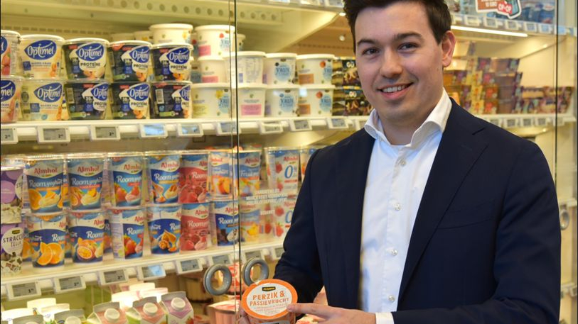 Het kijk, ruik, proef-logo op een zuivelvervanger van Jumbo. Foto: Jumbo