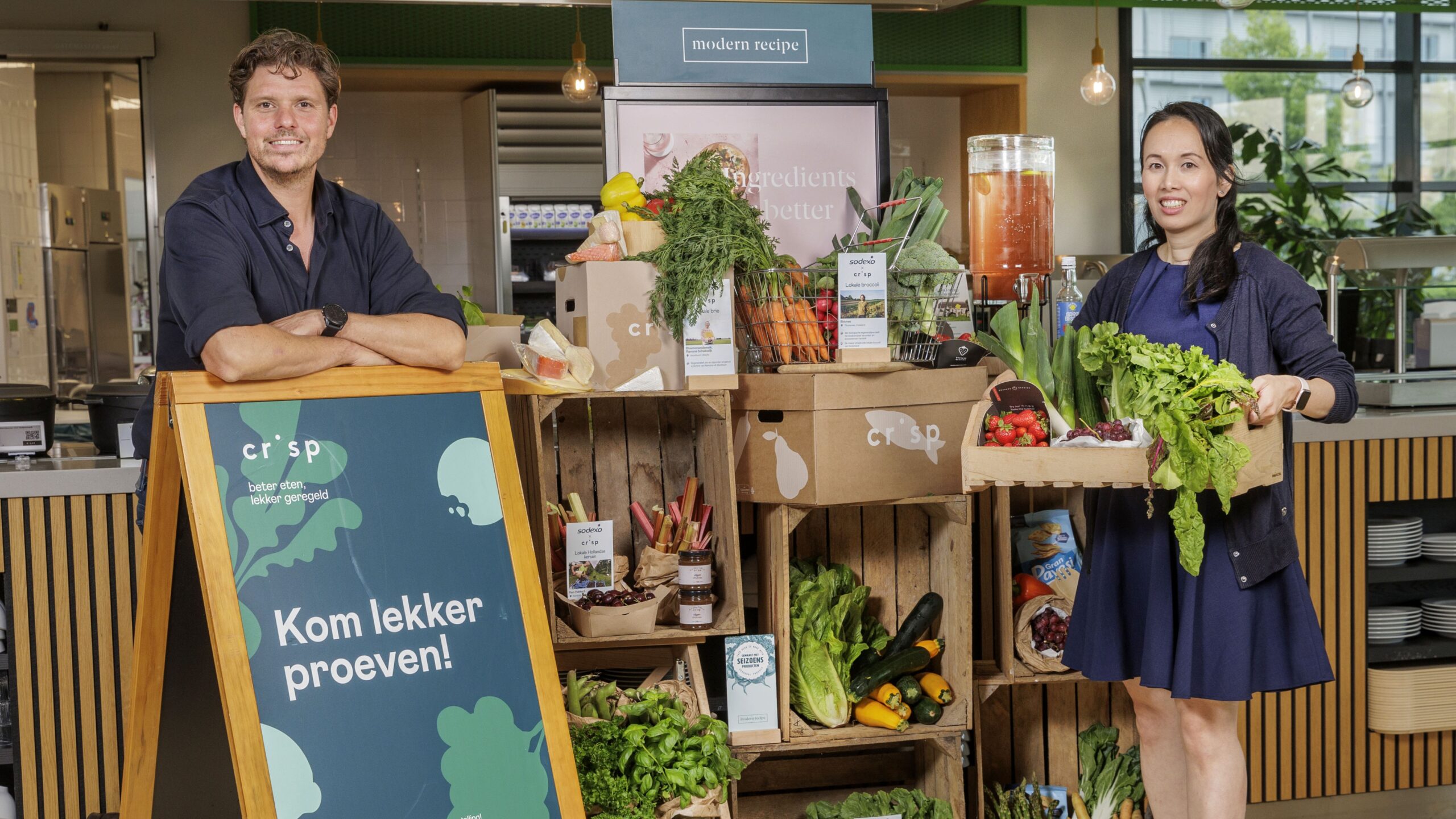 Michiel Roodenburg van Crisp samen met Sophia Cheung van Sodexo. Foto: Crisp