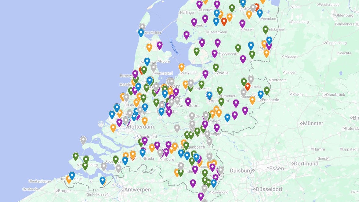 Kaart met daarop gesloten supermarkten. Illustratie: Distrifood