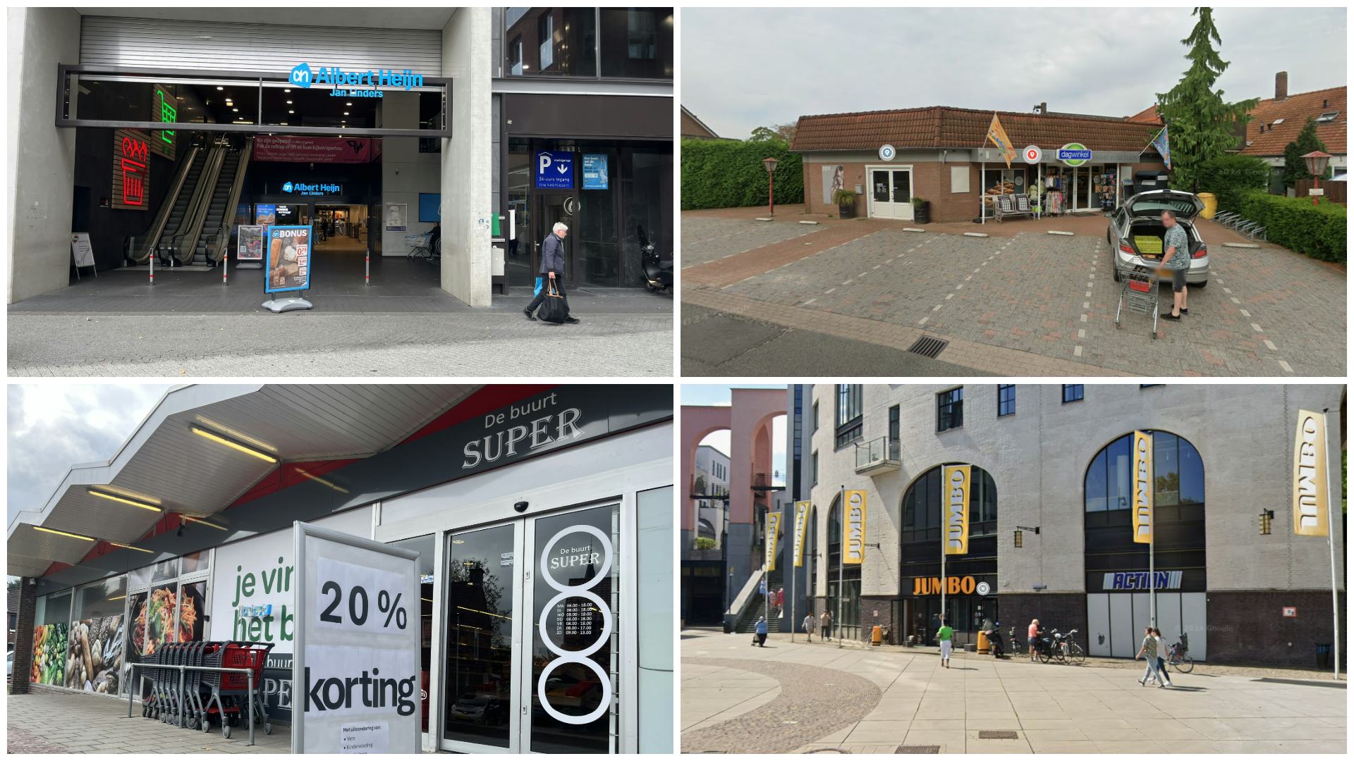 Collage sluitende supers in Limburg. Foto: Distrifood & Google Street View