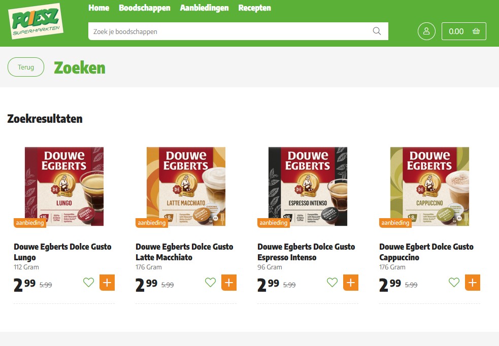 De nieuwe cups van Douwe Egberts die vooralsnog alleen bij Poiesz te krijgen zijn. Afbeelding: website Poiesz